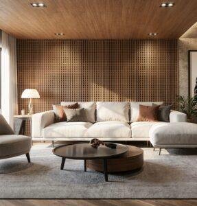 Muxarabi em madeira em projeto de marcenaria de alto padrão