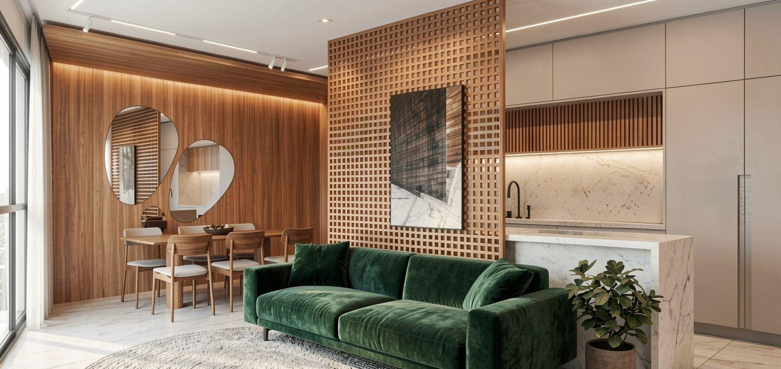 Muxarabi em madeira em projeto de marcenaria de alto padrão